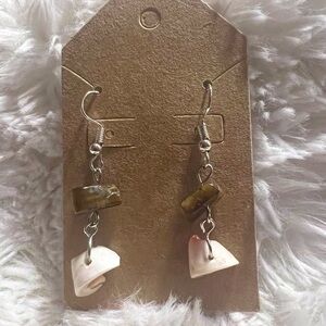 Sea Shell Spiral with Tiger Eye Stone Earrings